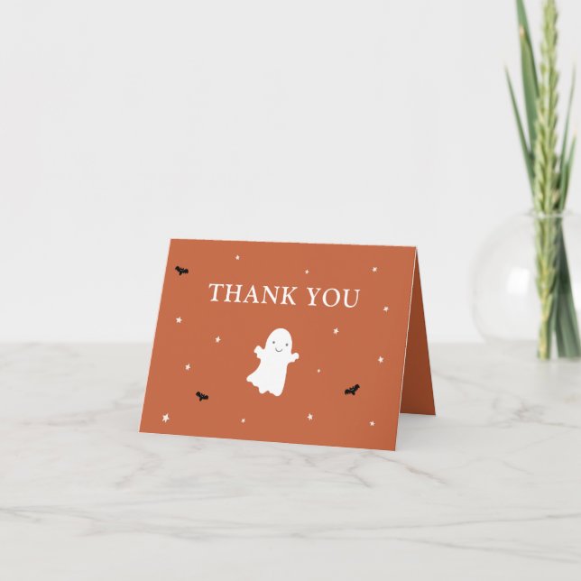 Little Boo Ghost Orange Baby Shower Thank You (Front)