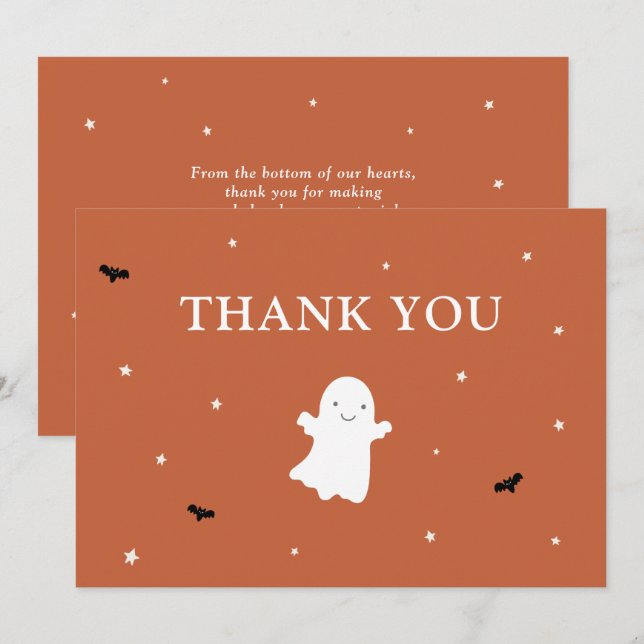 Little Boo Ghost Orange Baby Shower Thank You Card (Front/Back)