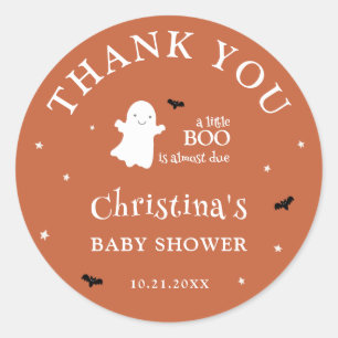 Little Boo Ghost Orange Baby Shower Thank You Classic Round Sticker