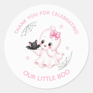 Little Boo Ghost Pink Halloween Baby Shower Classic Round Sticker