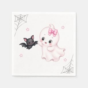 Little Boo Ghost Pink Halloween Baby Shower Napkin
