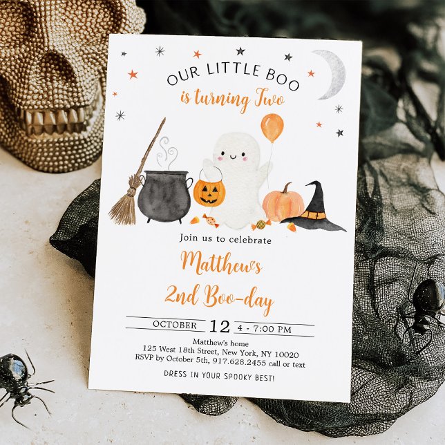 Little Boo Ghost Pumpkin Halloween 2nd Birthday Invitation (Creator Uploaded)