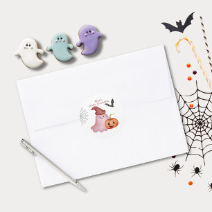 Little Boo Ghost Pumpkin Halloween Baby Shower Classic Round Sticker