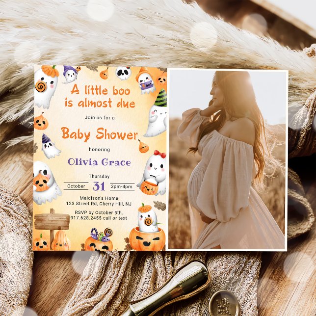Little Boo Ghost Pumpkin Halloween Baby Shower Invitation (Creator Uploaded)