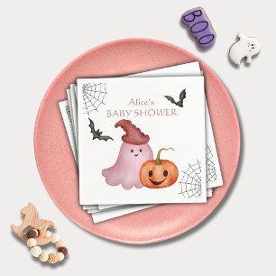 Little Boo Ghost Pumpkin Halloween Baby Shower Napkin