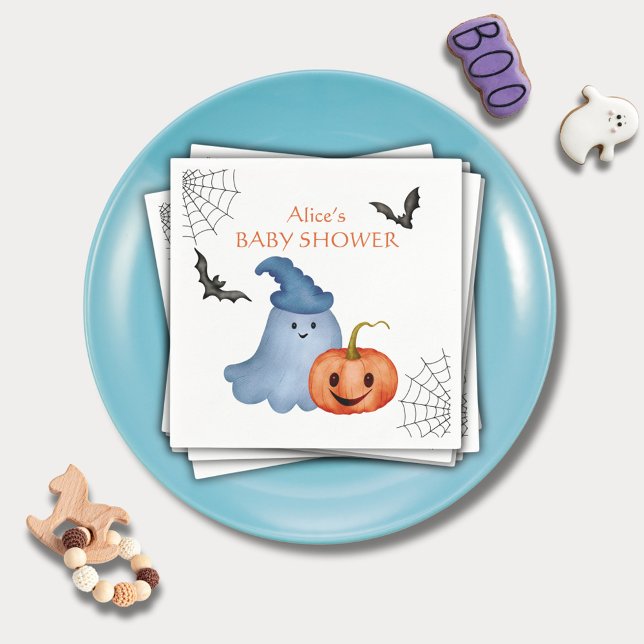 Little Boo Ghost Pumpkin Halloween Baby Shower Napkin (Creator Uploaded)