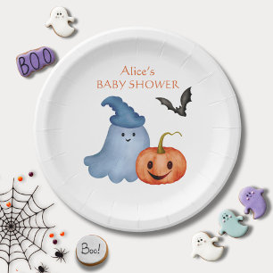 Little Boo Ghost Pumpkin Halloween Baby Shower Paper Plate