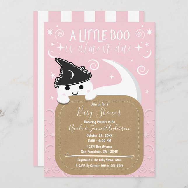 Little Boo Ghost Witch Pink Halloween Baby Shower  Invitation (Front/Back)