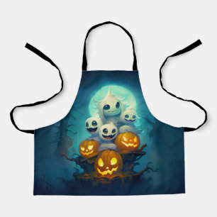 Little boo ghosts in the dark forest Halloween Apron