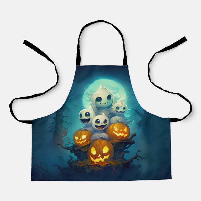 Little boo ghosts in the dark forest Halloween Apron (Front)