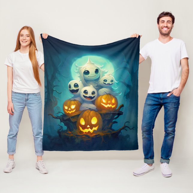 Little boo ghosts in the dark forest Halloween Fleece Blanket (In Situ)