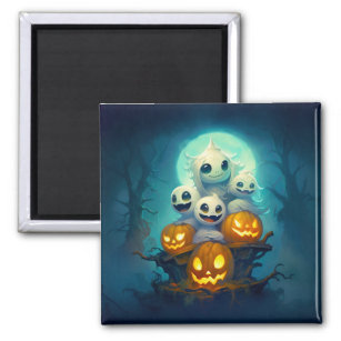 Little boo ghosts in the dark forest Halloween Magnet