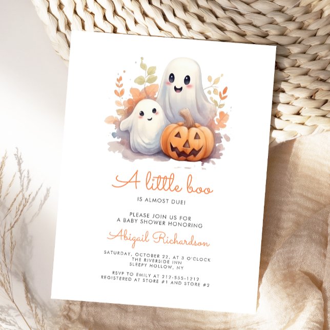Little Boo Ghosts Pumpkin Fall Baby Shower Postcard (Creator Uploaded)