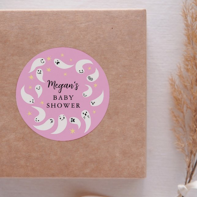 Little Boo Girl Baby Shower Favour Classic Round Sticker (Creator Uploaded)