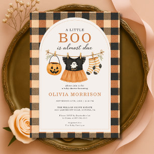 Little Boo Girl Halloween Gingham Baby Shower Invitation