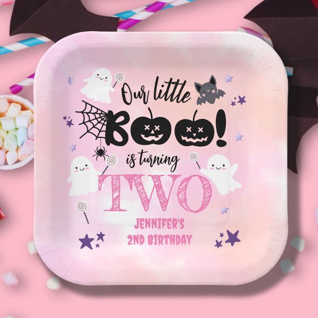 Little Boo! Girl Pink Cute Halloween 2nd Birthday Paper Plate (Creator Uploaded)