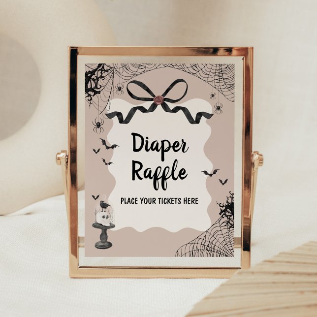 Little Boo Gothic Baby Shower Diaper Raffle Sign (Black Bow Little Boo Halloween Gothic Baby Shower Sign)