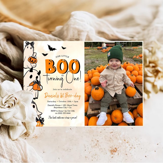 Little Boo Halloween 1st Birthday Photo Invitation (Creator Uploaded)