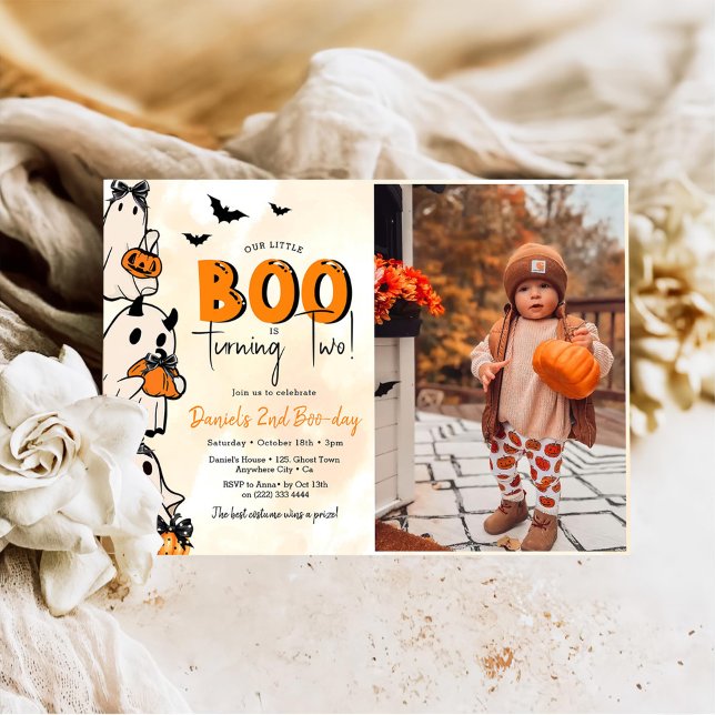 Little Boo Halloween 2nd Birthday Photo Invitation (Creator Uploaded)