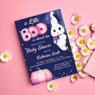 Little boo Halloween baby girl ghost baby shower Invitation
