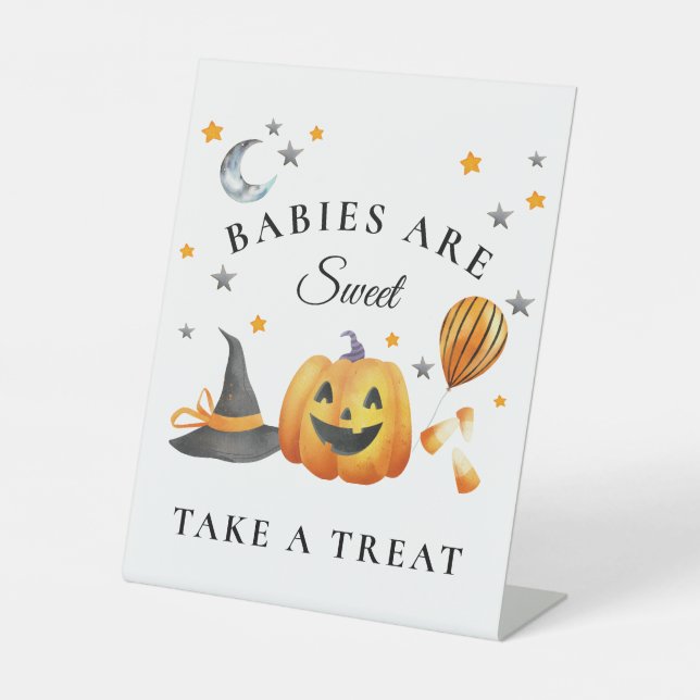 Little Boo Halloween Baby Shower Babies Are Sweet Pedestal Sign (Front)