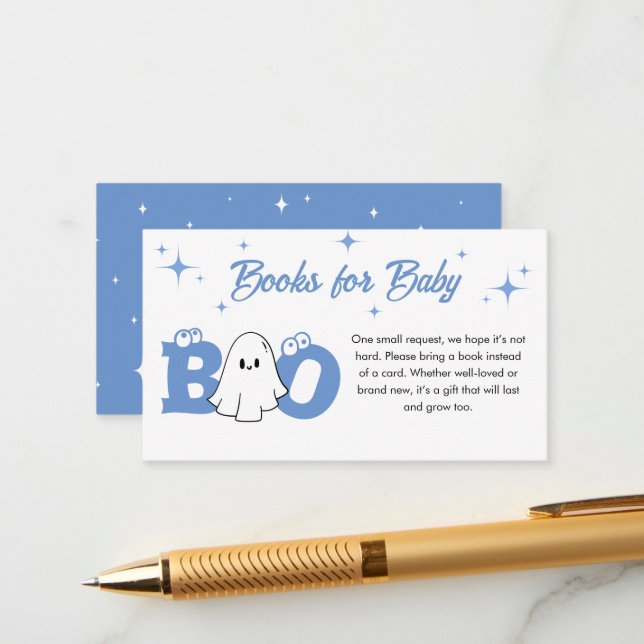 Little Boo Halloween Baby Shower Books For Baby Enclosure Card (Front/Back In Situ)