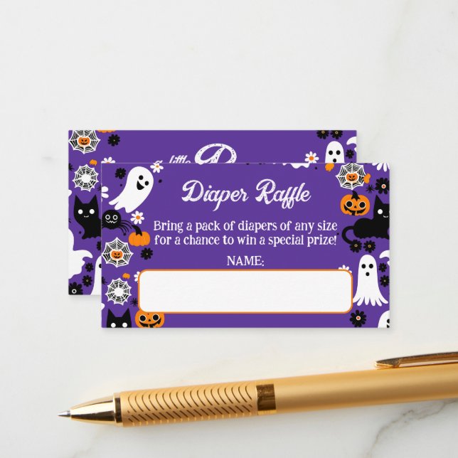 Little boo Halloween baby shower diaper raffle Enclosure Card (Front/Back In Situ)