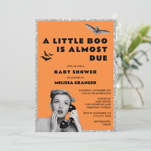 Little Boo Halloween Baby Shower Invitation (Standing Front)