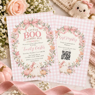 Little Boo Halloween Baby Shower Pink Coquette QR Invitation