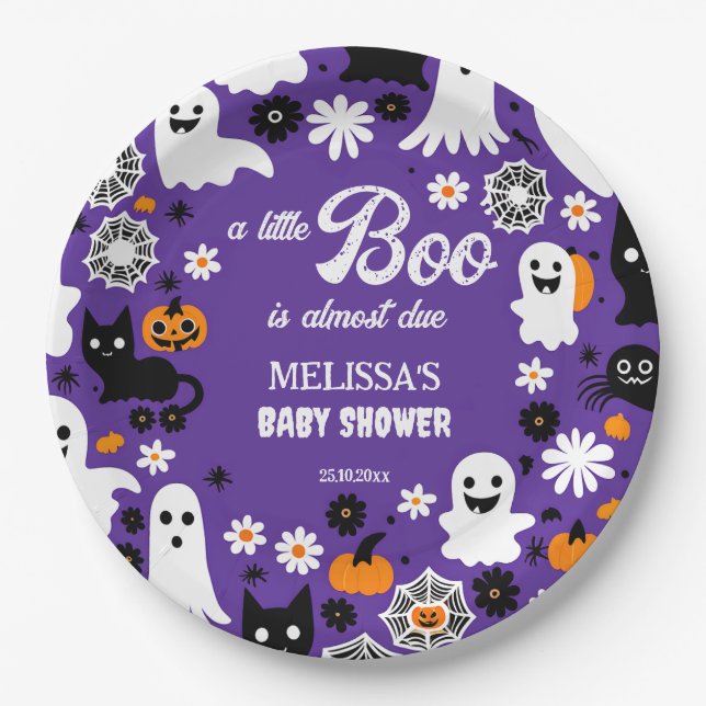 Little boo Halloween baby shower tableware Paper Plate (Front)