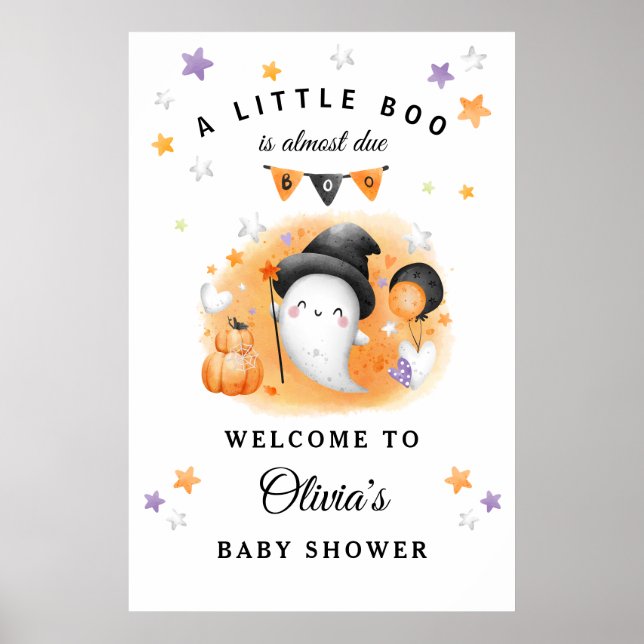 Little Boo Halloween Baby Shower Welcome Sign (Front)