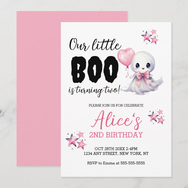 Little Boo Halloween Birthday Girl Invitation (Front/Back)