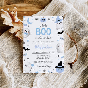 Little Boo Halloween Blue Ghost Baby Shower Invitation