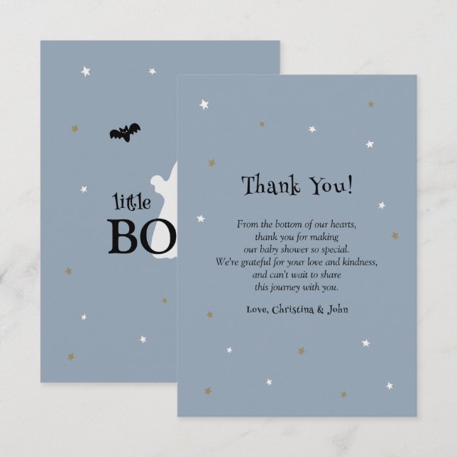 Little Boo Halloween Boy Baby Shower Thank You Card (Front/Back)