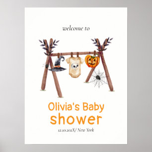 Little Boo Halloween Clothes Baby Shower Welcome Poster