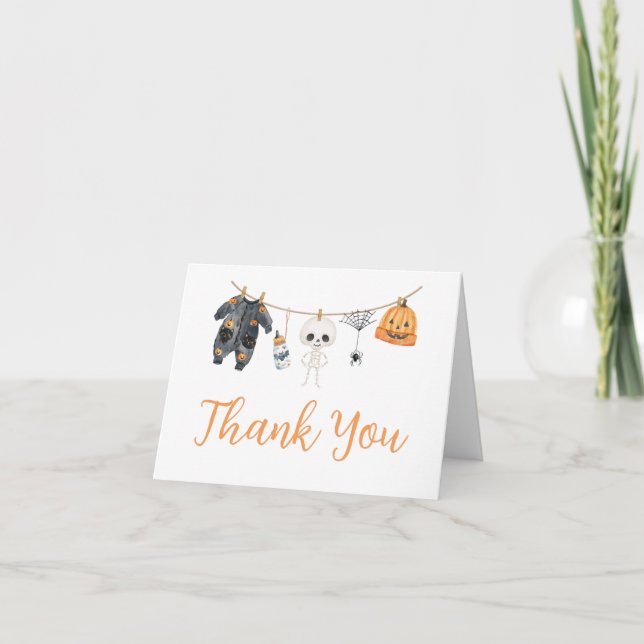 Little Boo Halloween Clothesline Baby Shower Thank You Card (Front)