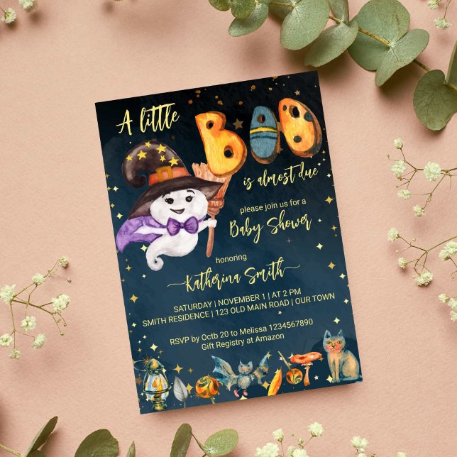 Little boo Halloween cute baby ghost baby shower Invitation (Little boo Halloween baby shower template invitation cute baby ghost starry night background invite)