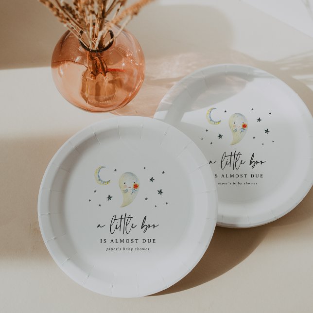 Little Boo Halloween Cute Ghost Baby Shower Paper Plate (Creator Uploaded)