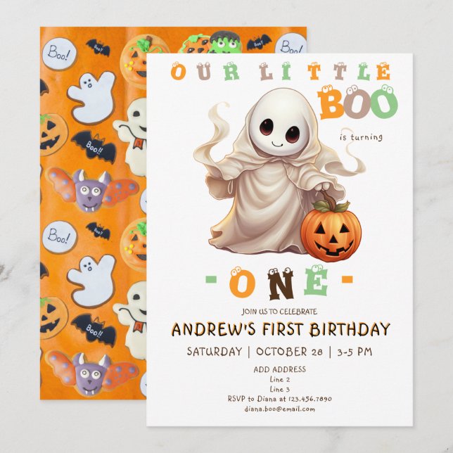 Little Boo Halloween Ghost Any Age 1st Birthday Invitation (Front/Back)
