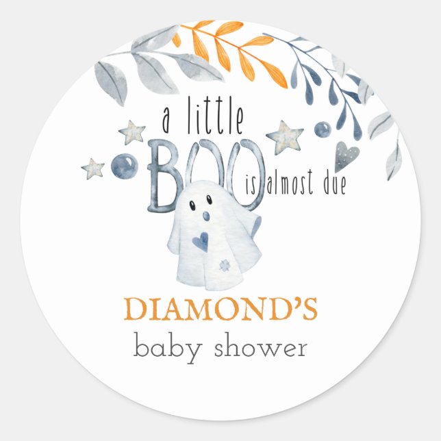 Little Boo Halloween Ghost Baby Shower Classic Round Sticker (Front)