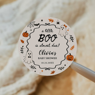Little Boo Halloween Ghost Baby Shower Classic Round Sticker