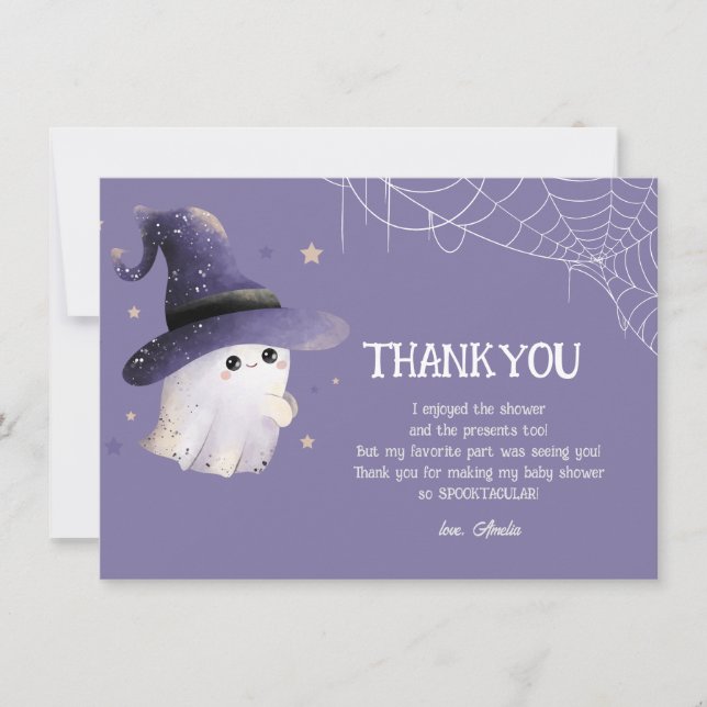 Little Boo Halloween ghost  baby shower Thank You Card (Front)