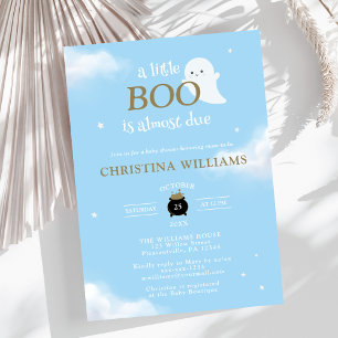 Little Boo Halloween Ghost Blue Baby Shower Invitation