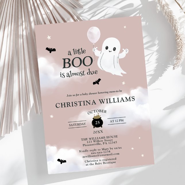 Little Boo Halloween Ghost Blush Pink Baby Shower Invitation (Creator Uploaded)