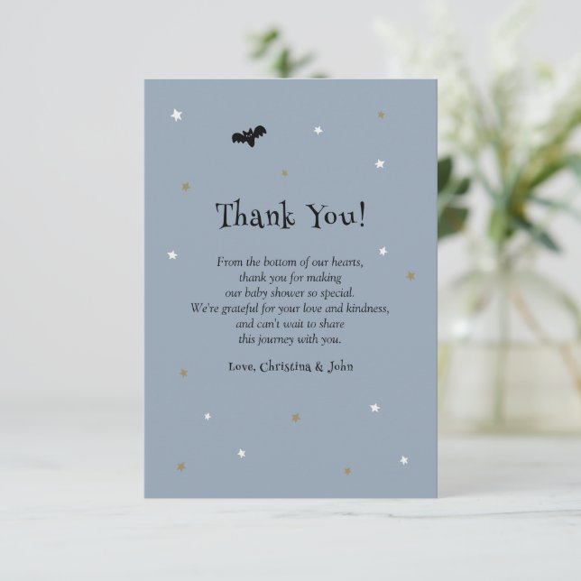 Little Boo Halloween Ghost Boy Baby Shower Thank You Card (Standing Front)