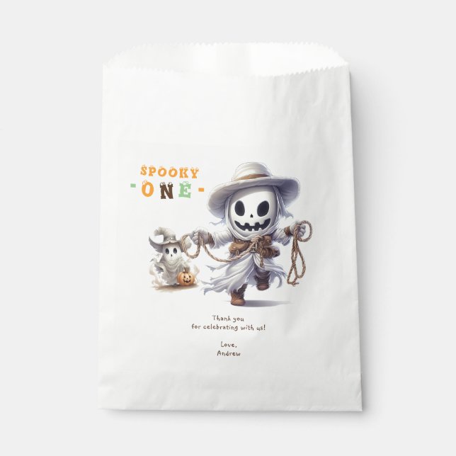 Little Boo Halloween Ghost Cowboy Any Age Birthday Favour Bags (Front)