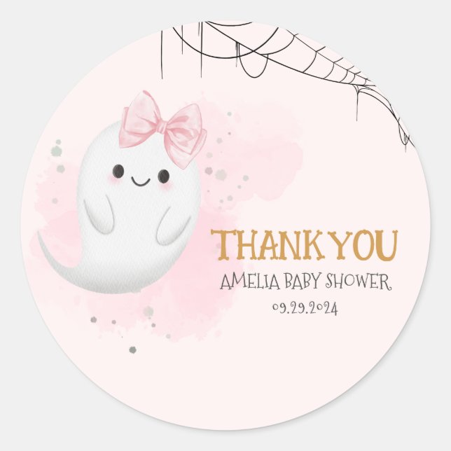 Little Boo Halloween ghost girl baby shower Classic Round Sticker (Front)