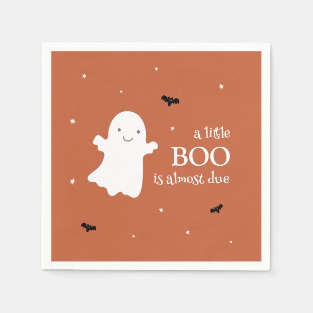 Little Boo Halloween Ghost Orange Baby Shower Napkin (Front)