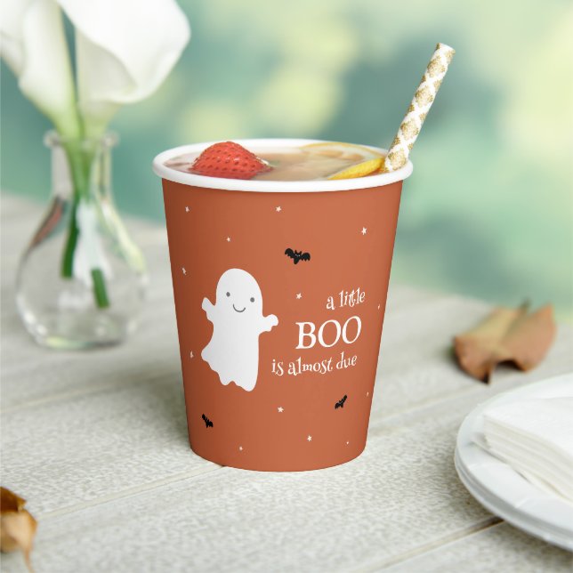 Little Boo Halloween Ghost Orange Baby Shower Paper Cups (Insitu)