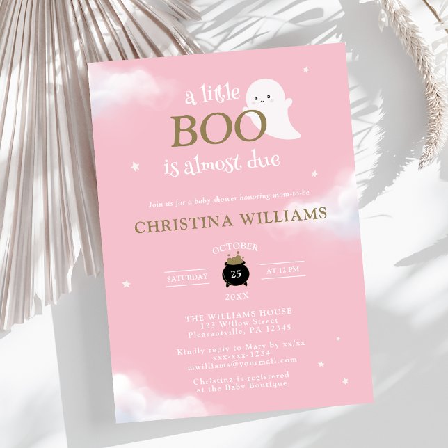 Little Boo Halloween Ghost Pink Baby Shower Invitation (Creator Uploaded)
